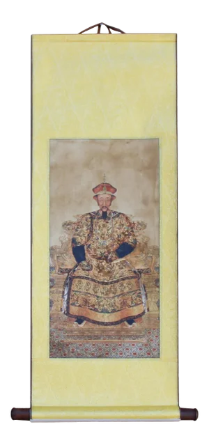 Chinese Qing Emperor Portrait Scroll Painting Wall Art