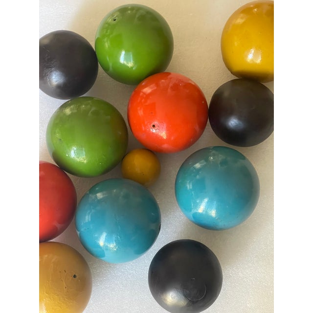 1960s Dozen Mid 20 Th C Polychrome Wood Carpet Balls For Sale - Image 5 of 5