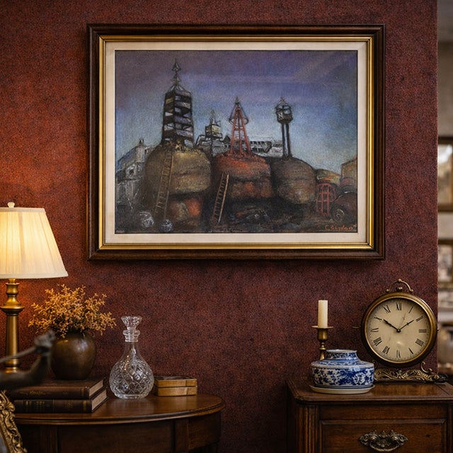 1970s Catul Bogdan, La Cazane (Industrial Harbor Scene), Pastel on Paper, 1970s, Framed For Sale - Image 5 of 7