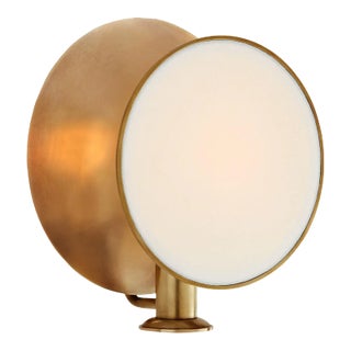 Thomas O'Brien for Visual Comfort Signature Osiris Single Reflector Sconce in Hand-Rubbed Antique Brass with Linen Diffuser For Sale