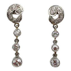 1910s Edwardian Platinum and Old European Cut Diamond Dangle Earrings - 2 Pieces