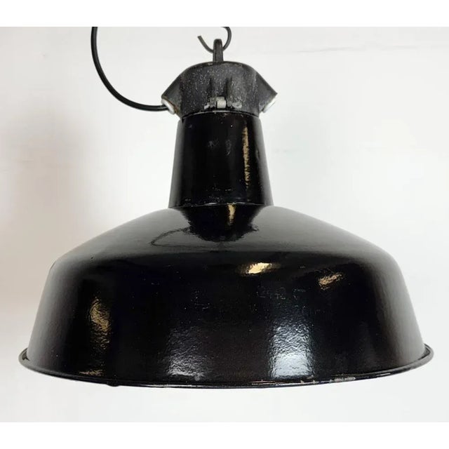 1950s Industrial Black Enamel Factory Lamp with Cast Iron Top from Elektrosvit, 1950s For Sale - Image 5 of 18