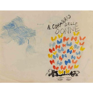 Mino Maccari, Il Coraggio delle Donne (The Courage of Women), 20th Century, Pastel and Watercolor For Sale
