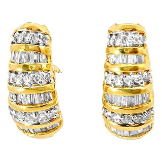 Late 20th Century 14K Yellow Gold Estate Diamond Huggie French Clip Earrings, Pair For Sale