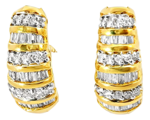 Late 20th Century 14K Yellow Gold Estate Diamond Huggie French Clip Earrings, Pair