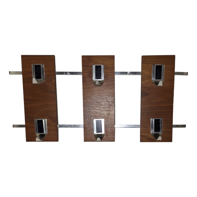 Vintage Wall-Mounted Coat Rack in Teak and Aluminum, 1970s For Sale
