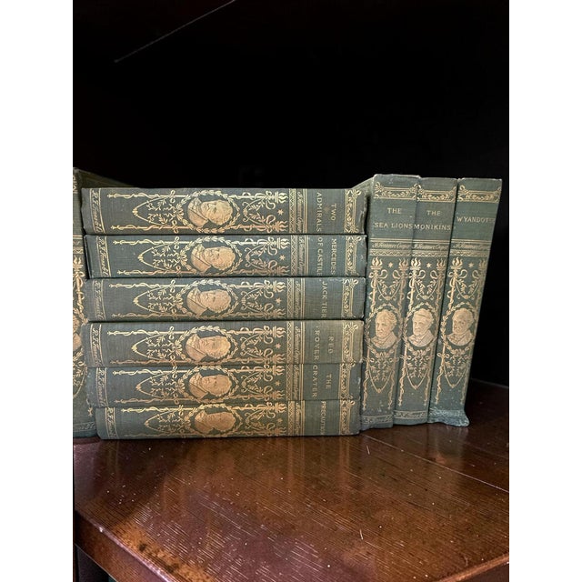 Antique Green Gold Decorative Book Set of 25 James Fenimore Cooper For Sale - Image 9 of 17