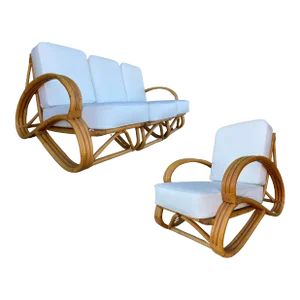 "S Arm" 3-Strand Rattan Sofa and Lounge Chair Set - 2 Pieces