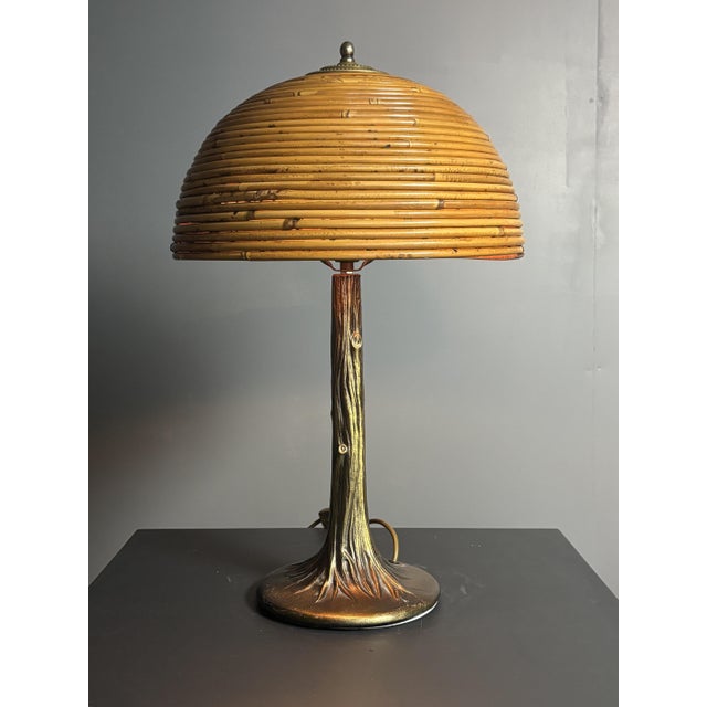 Mid-Century Pencil Reed Rattan Bamboo and Brass Table Lamp, 1970s For Sale - Image 17 of 17
