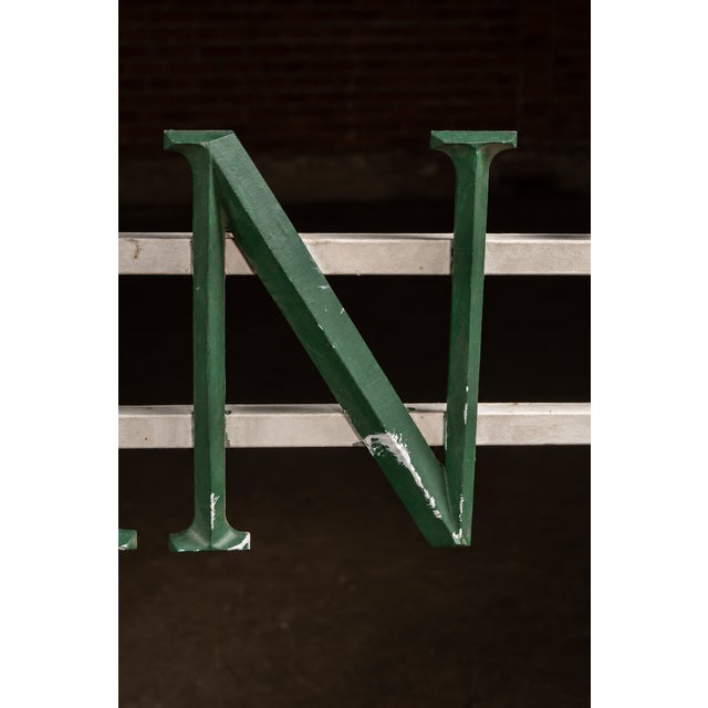 Bottle Green Vintage "Restaurants" Painted Aluminum Lettering Sign For Sale - Image 8 of 10