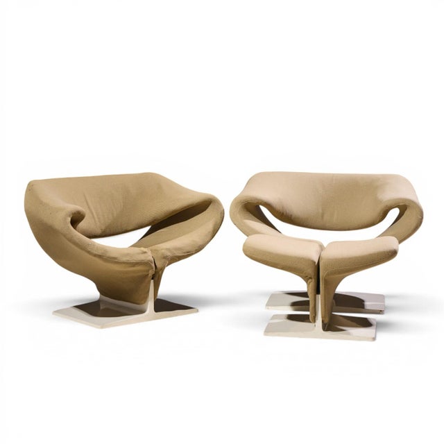 Pierre Paulin for Artifort Mid Century Ribbon Chairs with Ottoman The chair measures: 39.5 wide x 30 deep x 27.75 high,...