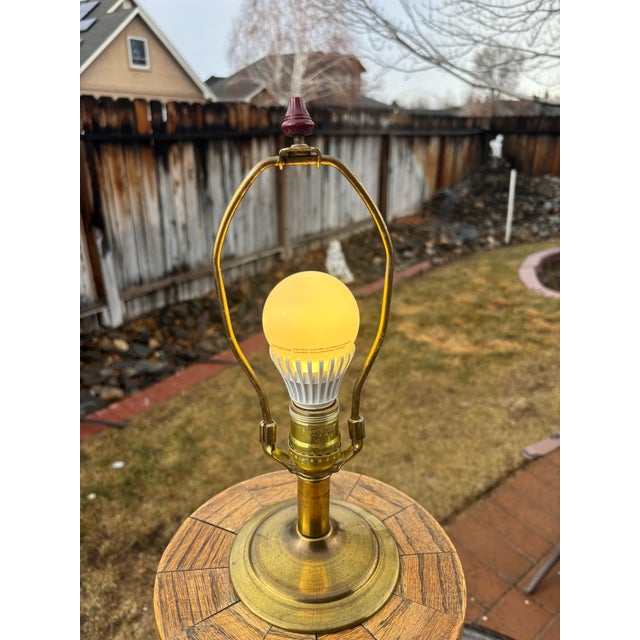 1970s Mid Century Modern Large Oak Amter Craft Patchwork Lamp For Sale - Image 5 of 6