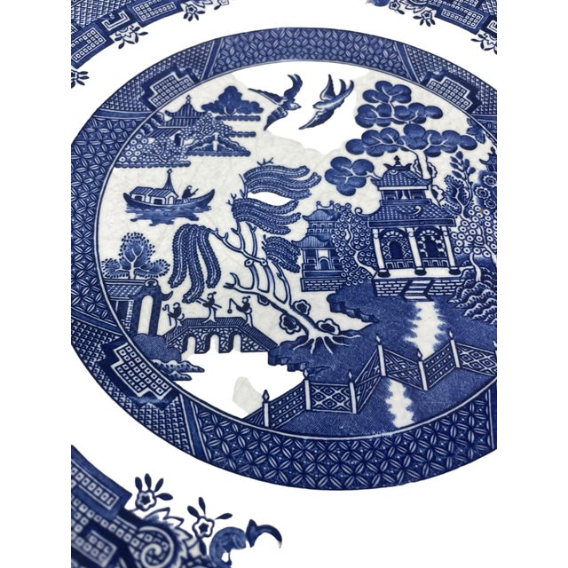 Ceramic Vintage Large Blue Willow Dinner Plates Made in Staffordshire England - a Set of 6 For Sale - Image 7 of 12