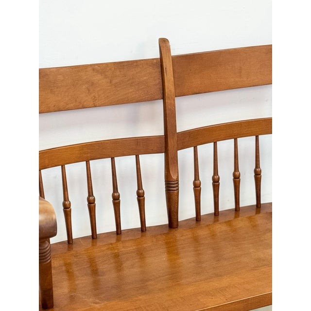 Vintage Maple Spindle Two-Seat Bench Double Crest Turned Legs Farmhouse For Sale - Image 16 of 18
