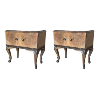 Early 20th Century Italian Bedside Tables in Light Oak with two doors, A Pair For Sale