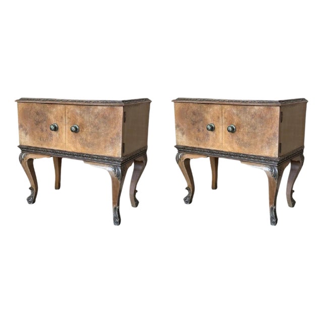 Early 20th Century Italian Bedside Tables in Light Oak with two doors, A Pair For Sale