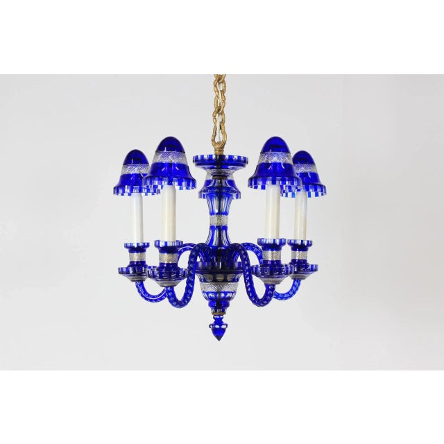 Czechoslovakian Blue Glass Chandelier, 1940s For Sale - Image 10 of 12