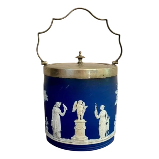 Antique Wedgwood Jasper Ware Biscuit Barrel, 1880 For Sale