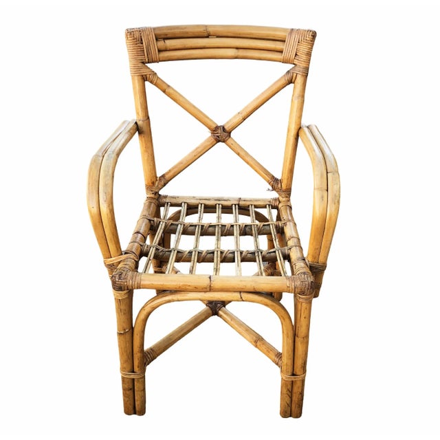 Wood 1940s Restored Mid-Century Loop Arm Rattan Dining Chairs With "X" Back- Set of 4 For Sale - Image 7 of 9