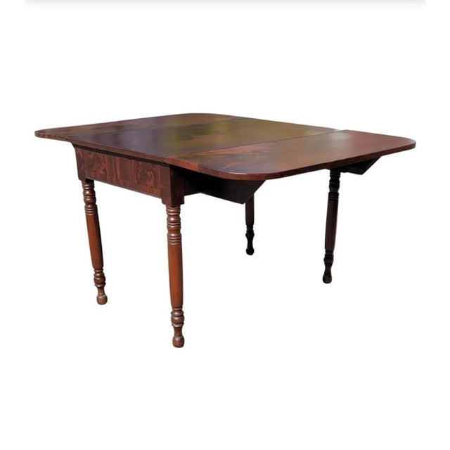 Wood 19th Century American Empire Federal Flame Mahogany Drop-Leaf Dining Table For Sale - Image 7 of 12