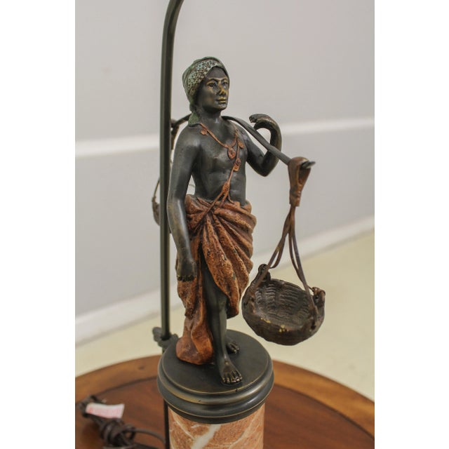 Bronze Figural Lamp Woman & Baskets on Marble Base For Sale - Image 9 of 11