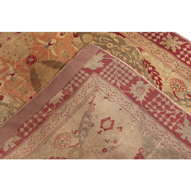 Antique 1880s Turkish Hereke Rug with Floral and Botanical Motifs in Soft Beige, Coral, and Crimson For Sale - Image 4 of 9