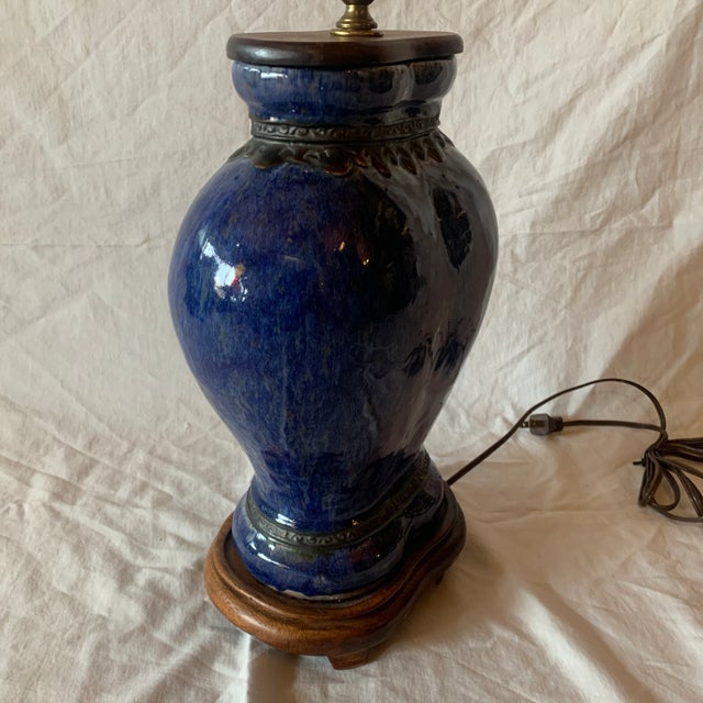 Early 19th Century Chinese Oval Blue Porcelain Vase Lamp For Sale - Image 4 of 10