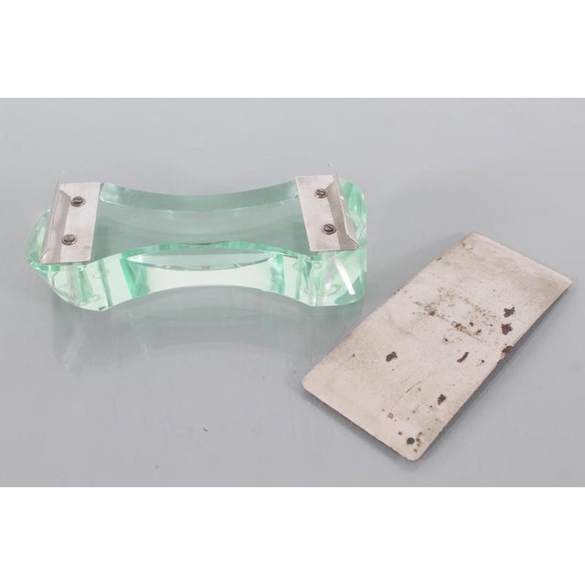 Mid-Century Fontana Arte Desk Set in Thick Nile Green Glass 50s Italy, 1950s, Set of 3 For Sale - Image 10 of 14