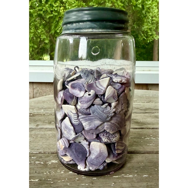 Arts & Crafts Antique Maganese Mason Jar With Wampum Shells For Sale - Image 3 of 7