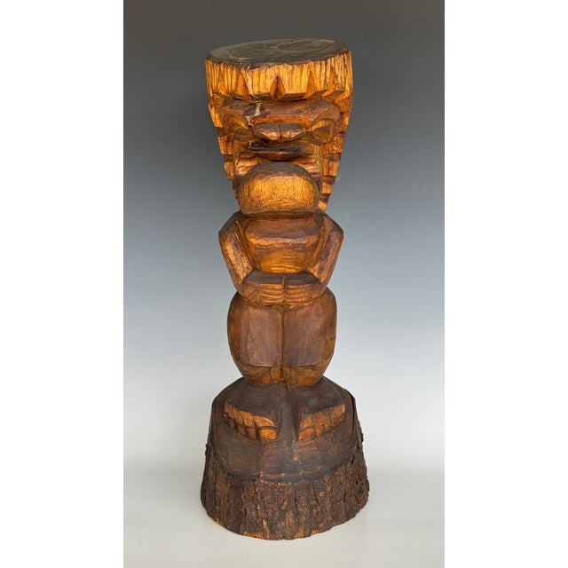 Mid-Century Modern Carved Monkey Pod Wood Akua Tiki Totem Sculpture For Sale - Image 3 of 12