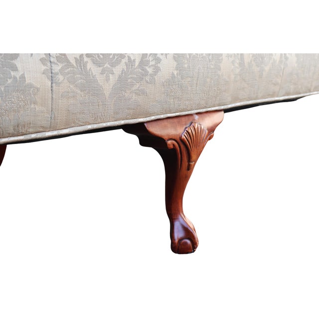 Wood 1990s Ethan Allen Chippendale Camelback Sofa in Silver-Champagne Silk Damask For Sale - Image 7 of 18
