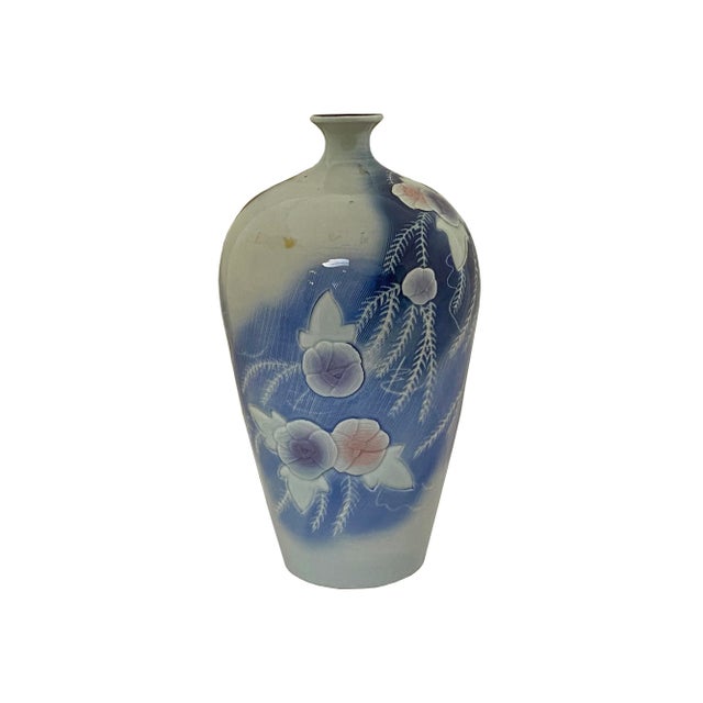 Artistic Pastel Flower Pattern Porcelain Round Body Small Mouth Vase For Sale - Image 4 of 9