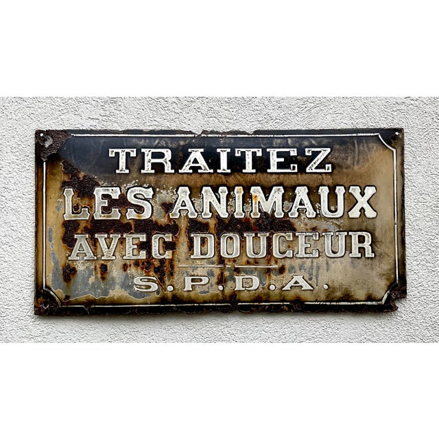 Antique Belgian Embossed Enamel Animal Protection Sign, 1905 For Sale - Image 11 of 11