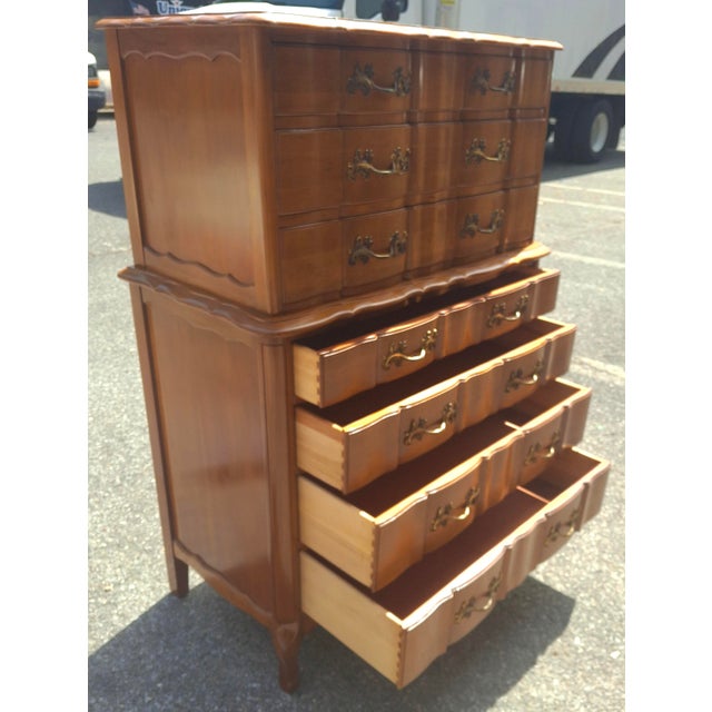 Mid 20th Century Permacraft Provincial Style Cherry Chest on Chest of Drawers For Sale - Image 9 of 14