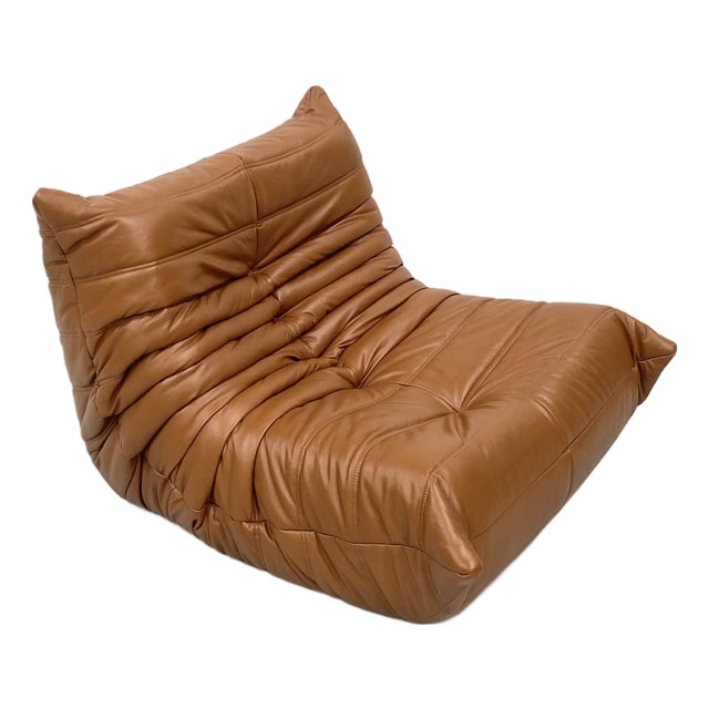 Togo Lounge Chair in Brown Leather attributed to Michel Ducaroy for Ligne Roset For Sale