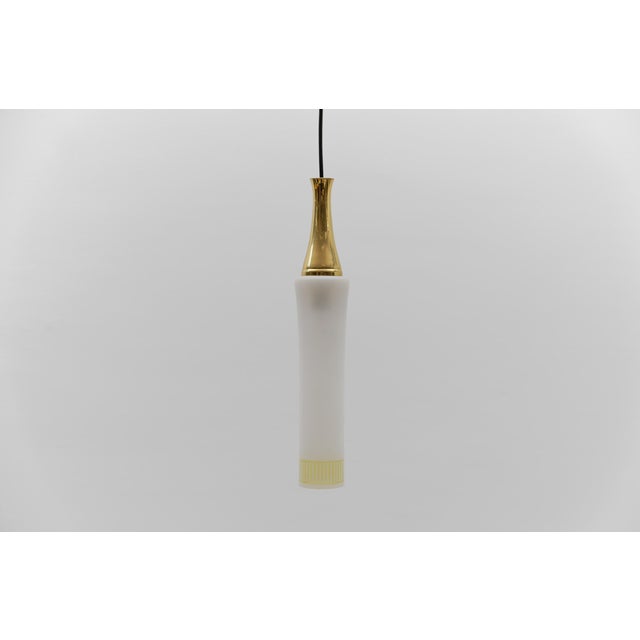 Mid-Century Modern Vintage German Cylindrical Glass Hanging Lamp with Brass, 1960s For Sale - Image 3 of 12