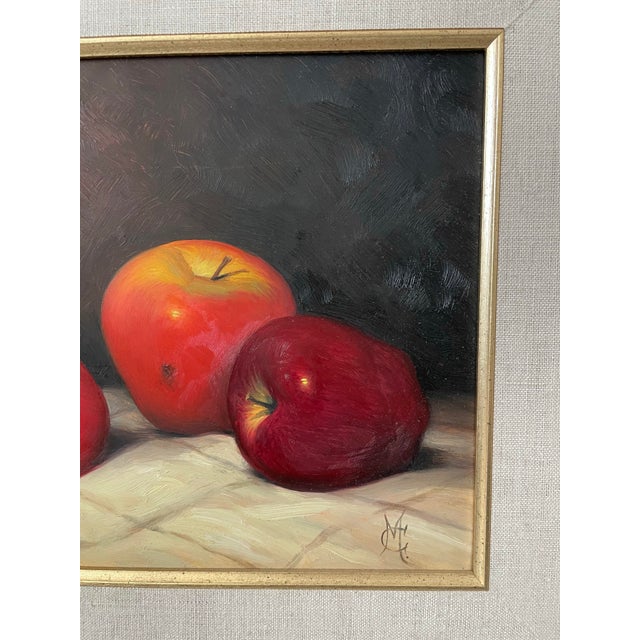 This Original Oil on Canvas Framed Still Life Apples Fruit Painting is a unique and handmade piece of art, signed by the...