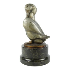 Early 20th Century Art Déco Patinated Bronze Sculpture of Duck With Marble Base by Gerhard Schliepstein, Germany