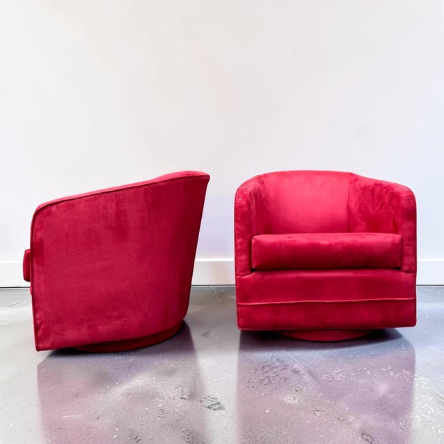 Art Deco Red Suede Swivel Club Chairs - a Pair For Sale - Image 3 of 9