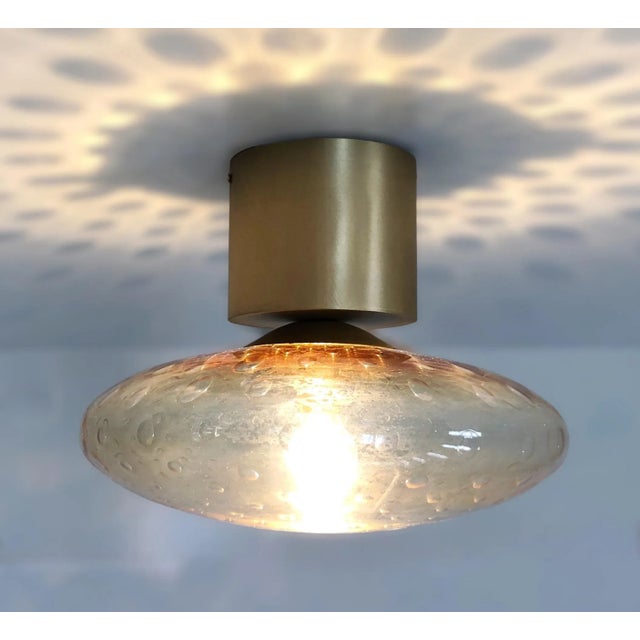 Italian 21st Century Satin Brass and Amber Bubbles Uno Flush Mount by Fabio LTD For Sale - Image 3 of 5