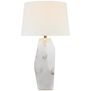 Anne-Marie Barton by Visual Comfort Signature Crystallo 32" Faceted Table Lamp in Alabaster with Linen Shade For Sale