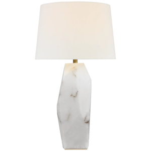 Anne-Marie Barton by Visual Comfort Signature Crystallo 32" Faceted Table Lamp in Alabaster with Linen Shade