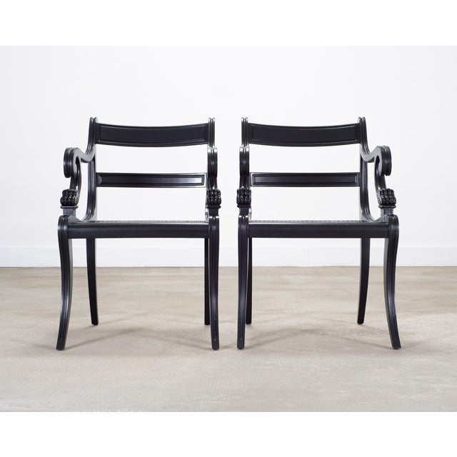 2000 - 2009 Set of Four Ralph Lauren Style Regency Caned Dining Armchairs For Sale - Image 5 of 18