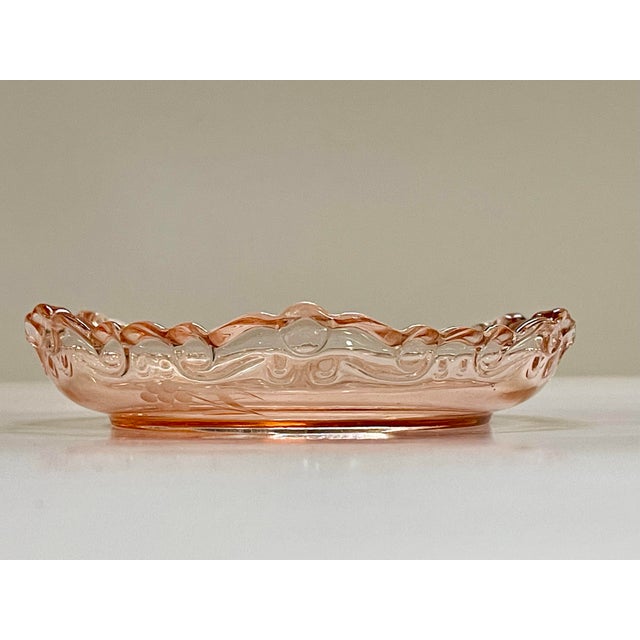 Glass Vintage Pink Glass Floral Dessert Dishes- Set of 4 For Sale - Image 7 of 9