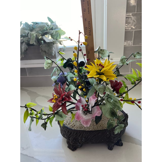 Traditional Mid Century Gemstone & Jade Floral Arrangement For Sale - Image 3 of 9