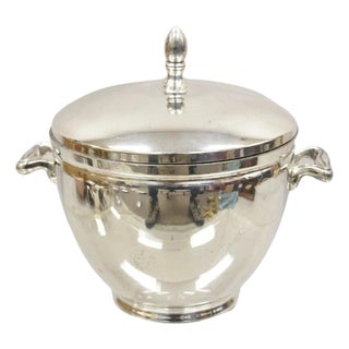 Vintage Knight Silversmiths Silver Plated Modern Lidded Bar Ice Bucket For Sale