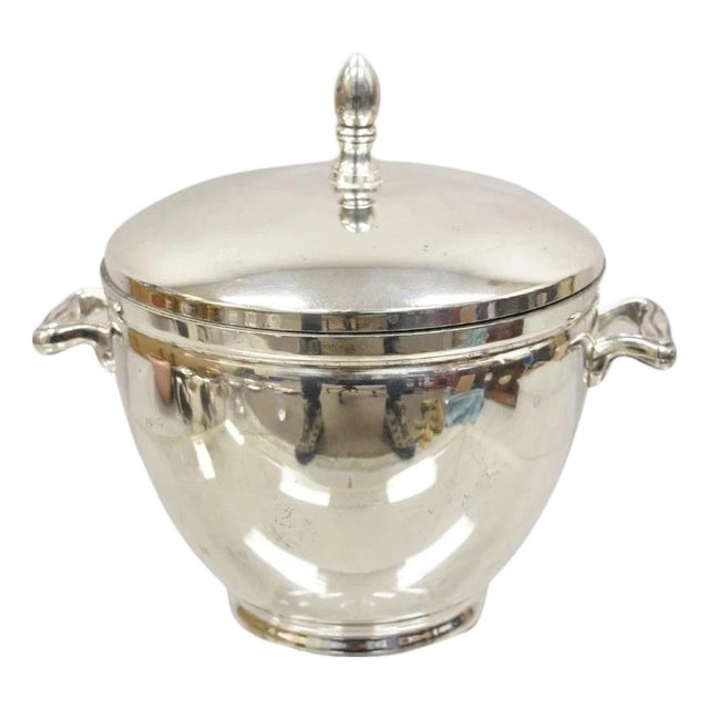 Vintage Knight Silversmiths Silver Plated Modern Lidded Bar Ice Bucket For Sale