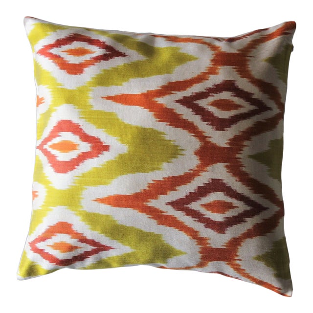 Contemporary Silk Ikat Bohemian Throw Pillow For Sale