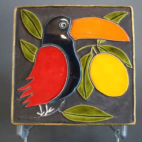 Green Vintage French Jewellery Box with Enamel Lid and Toucan Motif by Mithé Espelt, 1960s For Sale - Image 8 of 16