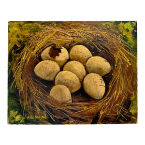 Donna Badynski 1974 Small Realistic Still Life Bird Nest Painting